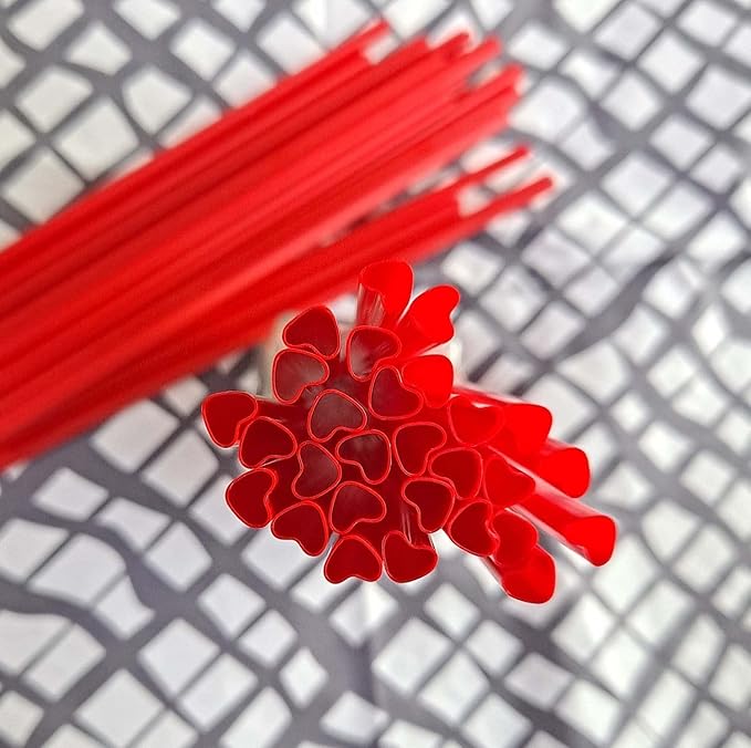 200pcs Heart Shaped Red Straws Disposable Drinking Cute Straw Individually Wrapped plastic red straw Valentines day Cocktail Party Birthday Party Bridal Shower Wedding supplies