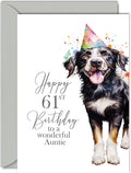 61st Birthday Cards for Auntie - Party Dog - Happy Birthday Card for 61 Year Old Aunt from Nephew Niece, 5x7 Inch Bday Women Woman Her Greeting Cards Gift for Aunty Birthday Gifts