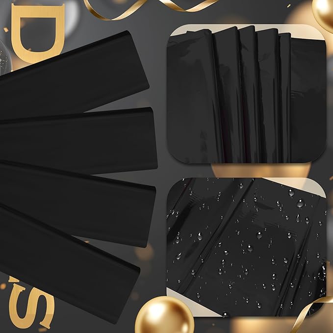 8pcs Black Foil Tablecloth 54 * 72inch Birthday Graduation Halloween Party Table Cloths Plastic Waterproof Disposable Table Cover for Halloween Neon Anniversary Party Supplies