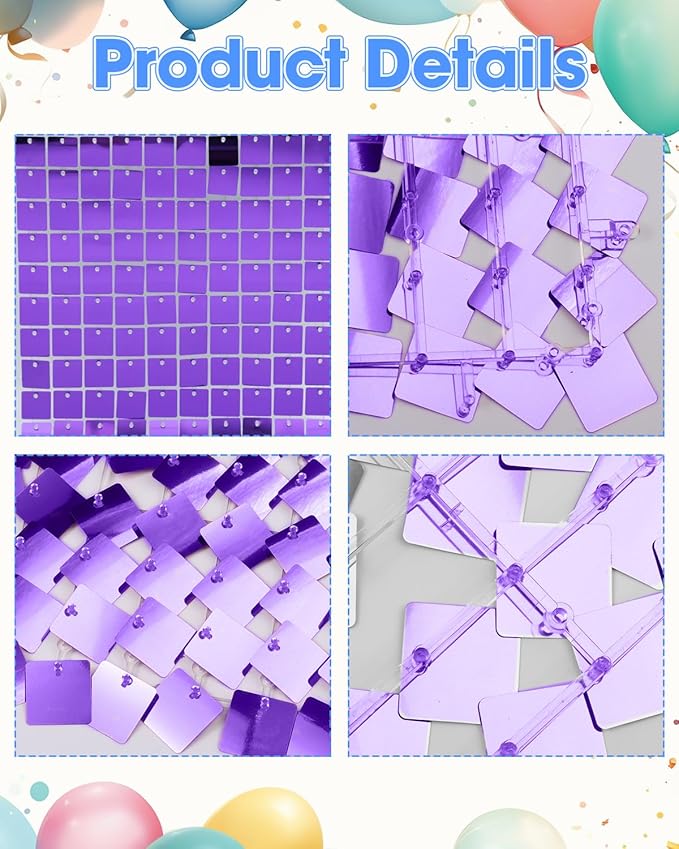 Purple Shimmer Wall Backdrop 24 Panels Cover 6 x 4 Ft, Photo Backdrops for Wedding,Anniversary,Birthday,Party Decoration