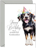 Birthday Cards for Godmother - Party Hat Dog - Happy Birthday Card for Godmother from Godson Goddaughter, A5 Bday Gifts Greeting Cards for Women Her