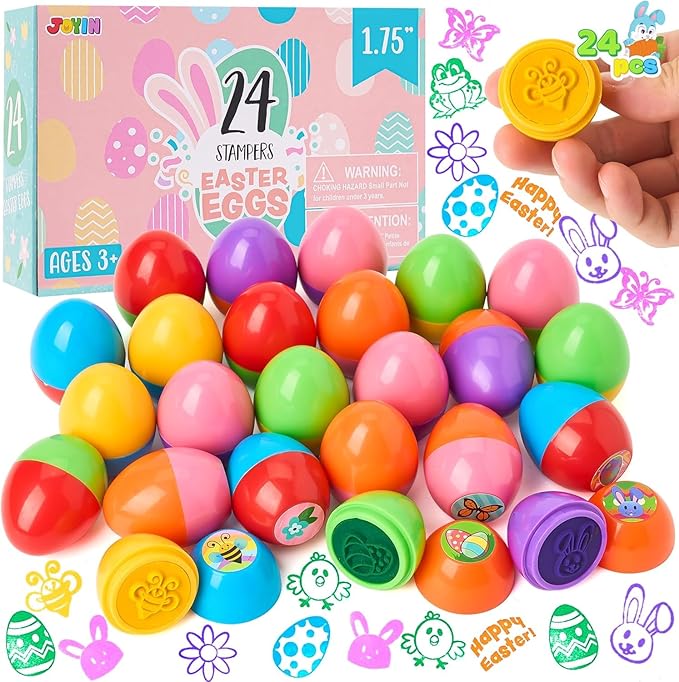 JOYIN 24Pcs Easter Egg Stampers Toys for Easter Eggs Hunt Game, Basket Stuffers Fillers, Stamps Gifts, Kids Party Favor, Classroom Prize Supplies