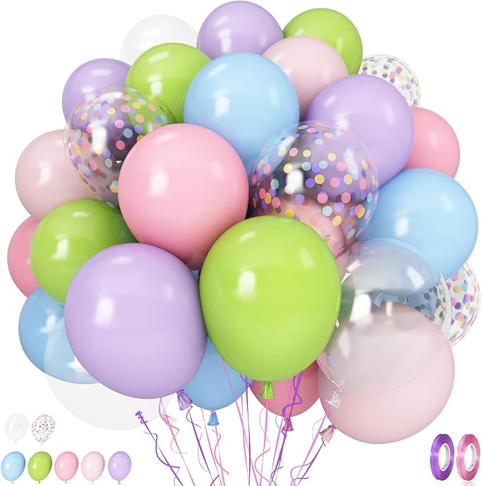 Pastel Balloons, 60PCS Macaron Pink Purple Blue Latex Balloon, Pastel Color Ice Cream Balloon for Kids Rainbow Party Baby Shower Wedding Unicorn Ice Cream Birthday Party Decorations Supplies