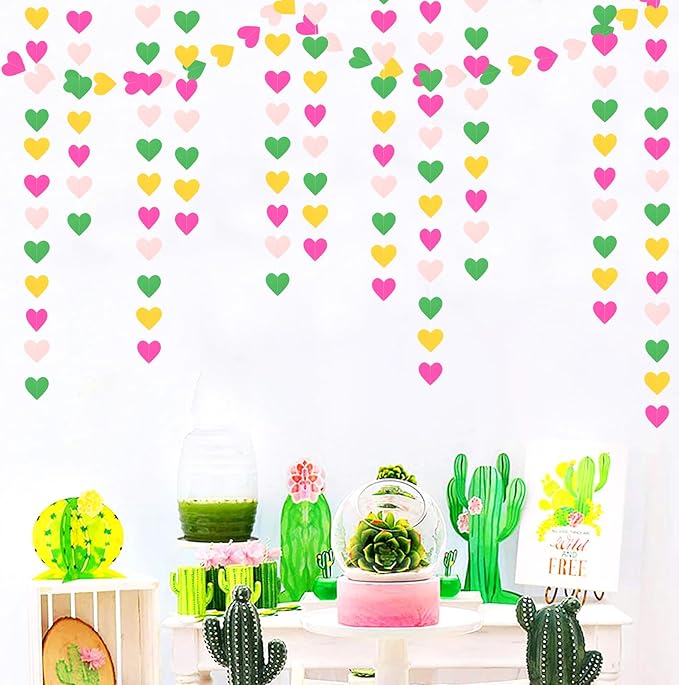 Hawaii Pool Party-Decorations Love-Heart Garland - 52Ft Tropical Jungle Birthday Bachelorette Hanging Decoration Streamers Banner, Summer Beach Baby Shower Supplies Backdrop Decor Panduola