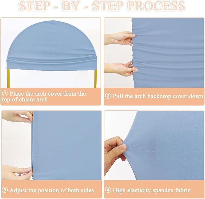Dusty Blue Arch Cover Set of 2 Spandex Fitted Arch Stand Cover 7.2FT 6FT Wedding Arch Backdrop Stands Cover Round Top Chiara Arch Frame Cover Backdrop Fabric for Baby Shower Arch Decor