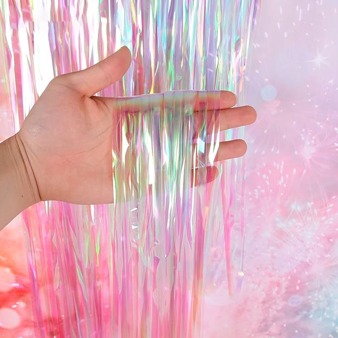 Dazzle Bright 2 Pack Backdrop Curtain, 3FT x 8FT Metallic Tinsel Foil Fringe Curtains Photo Booth Background for Baby Shower Party Birthday Wedding Engagement Bridal Shower (Multicolor)
