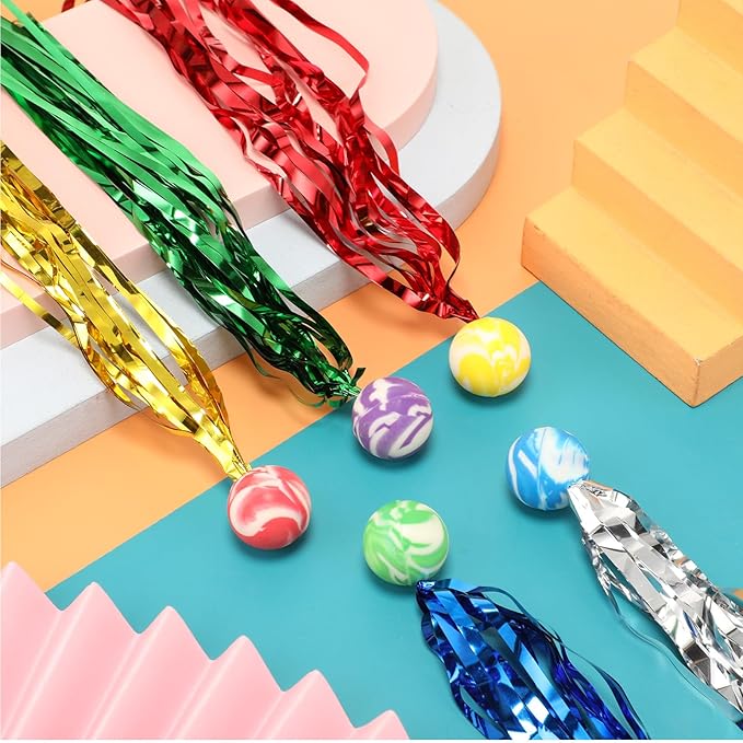 Leyndo 300 Pcs Colorful Streamer Balls Rubber Comet Ball Decorations for Party Favors, Goodie Bag Stuffers,Piñata Fillers, Assorted Colors