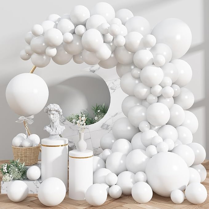 White Balloons 113Pcs Arch Garland Kit 5/10/12/18Inch Matte White Helium Party Balloons Latex for Birthday Engagement Decorations