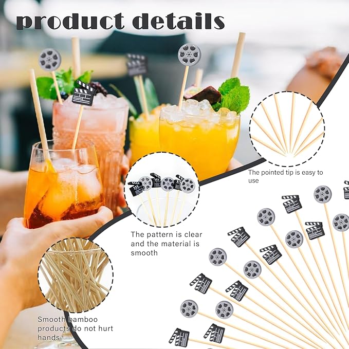 Movie Night Decoration Cocktail Picks Theme Decor Toothpicks Snack Sticks Food Sandwich Skewers Appetizer Charcuterie Garnishing for Family Movie Night Decorations Essentials Themed Party Supplies