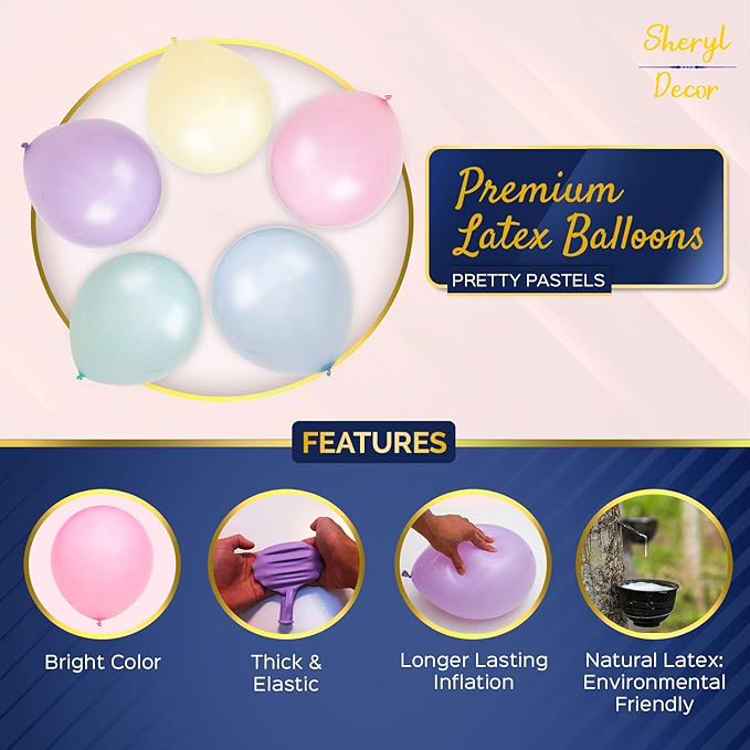 200 Small Pastel Balloons for Parties – 5 Inch Balloons Bulk Pack – Mini Assorted Blue, Light Purple, Yellow, Mint Green and Pastel Pink for Unicorn, Easter, Matte, or Macaron - Rainbow Party