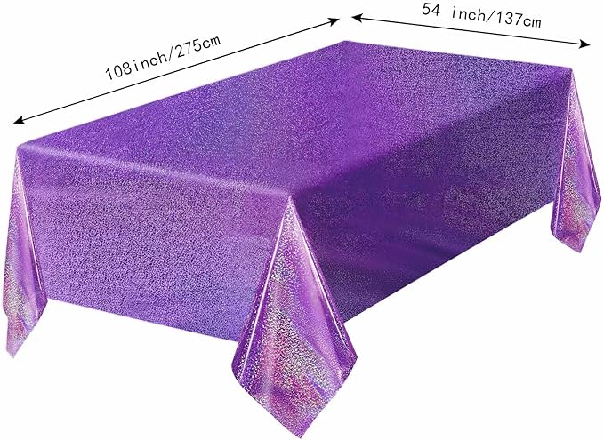 2 Pack Light Purple Iridescent Plastic Tablecloth Disposable 54 × 108 Inch Glitter Holographic Foil Table Cloth Plastic Laser Rectangle Table Cover for Birthday Wedding Disco Party