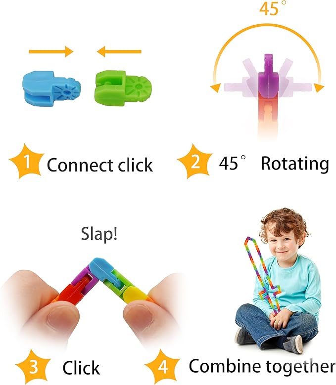 Ganowo 18 Pack Wacky Tracks - Rainbow Color Snap Click Fidget Toys for Kids Adults ADHD Finger Sensory Autism Stress Relief