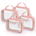 Wedama TSA Approved Toiletry Bag, 4 Pack Clear Makeup Bags with Handles, Quart Size Toiletry Bags, PVC Clear Cosmetic Bags for Women and Men, Carry on Airport Airline Compliant Bag, Pink