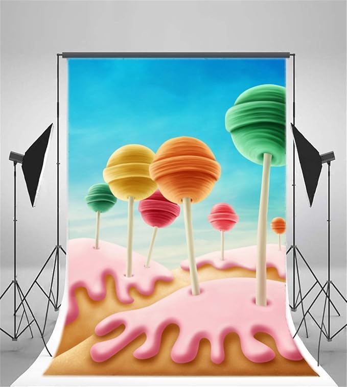 AOFOTO 3x5ft Colorful Lollipop Background Childhood Sweet Candyland Dreamy Fantasy Cartoon Photography Backdrop Photo Studio Props Kid Child Infant Girl Baby Portrait Vinyl Wallpaper