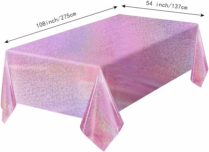 2 Pack Light Pink Iridescent Plastic Tablecloth Disposable 54 × 108 Inch Glitter Holographic Foil Table Cloth Plastic Laser Rectangle Table Cover for Birthday Wedding Disco Party