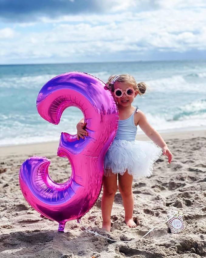3 Birthday Balloons, 40 Inch 3 Balloon for Birthday Party Decoration, Rose Purple Number 3 Ballon for 3, 13, 23, 30 Celebration, Boy and Girl Birthdays, Wedding, Anniversary Decor