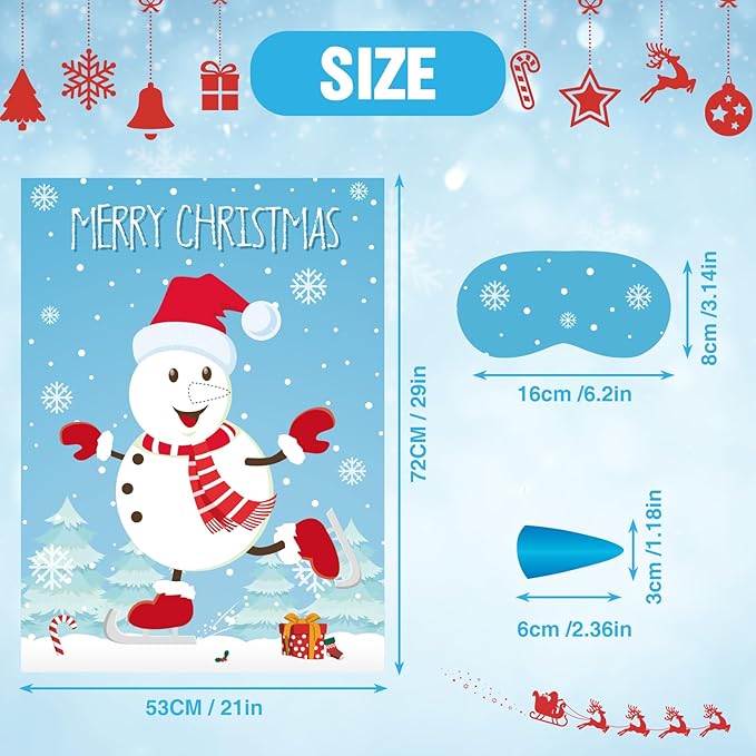 ASTARON Pin The Snowman Nose Christmas Pin The Tail Party Games Activities for Kids 36 Stickers Christmas Party Decorations School Classroom Activities