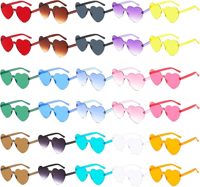 30 Pairs Heart Shaped Sunglasses, Valentine's Day Sunglasses, Candy Color Frameless Heart Glasses, Frameless Hearts Glasses Bulk for Party Favor Valentines Day