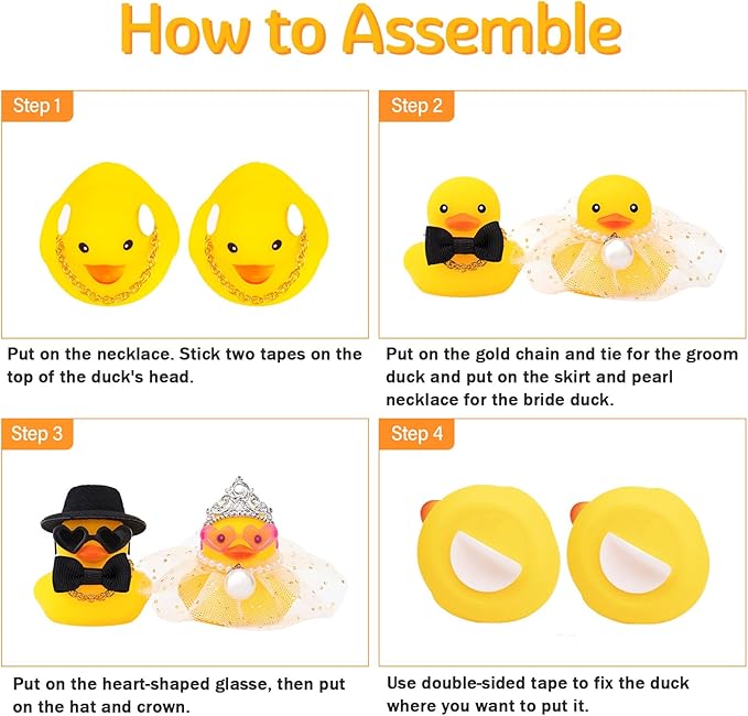wonuu Pair Set of 2 Wedding Rubber Ducks, Bride Groom Duckies Marriage Rubber Duck Mini Couple Ducky for Ceremony Gift Souvenir Marry Blessings Elegant Heartwarming Present, White
