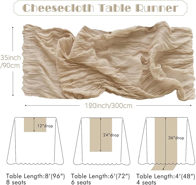 IVAPUPU 4 Pcs Cheesecloth Table Runner - 10ft Nude Easter Spring Boho Gauze Cheese Cloth Table Runners for Baby Shower Decoration Wedding Party Garden Farmhouse