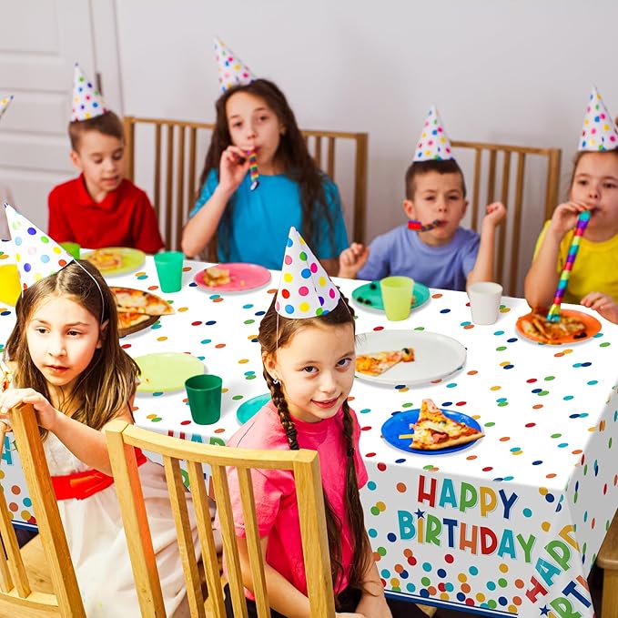 3 Pack Happy Birthday Plastic Tablecloth Decorations,Disposable Colorful Polka Dots Table Cloths,Rectangle Waterproof Table Cover for Girls Boys Birthday Baby Shower Party Decorations,54x108 Inch