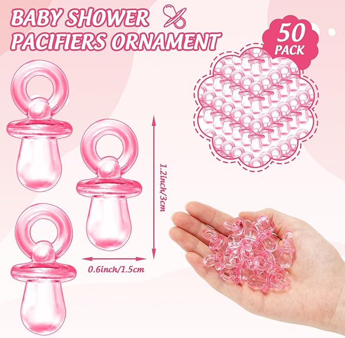 Whaline 51 Pcs Halloween Pacifier Hunt Baby Shower Game Include Wooden Sign 50 Pink Plastic Pacifier for Gender Reveal Party Favor Gift Supplies