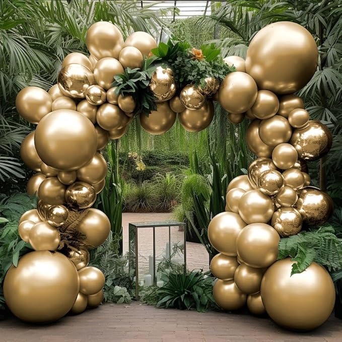 Gold Balloons Different Size 18 12 10 5in Chrome Metallic Gold Balloon Garland Arch Kit Glue Point Curlling Ribbon Strip Tying Tool For Birthday Baby Shower Wedding Graduation Party Decoration