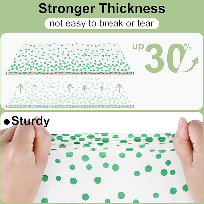 misaya 3 Packs Dot Disposable Table Cloth, 54 x 108 Inch Waterproof Plastic Tablecloth, Rectangle Green Dots in White Table Covers for Easter, Picnic, Birthday, Party
