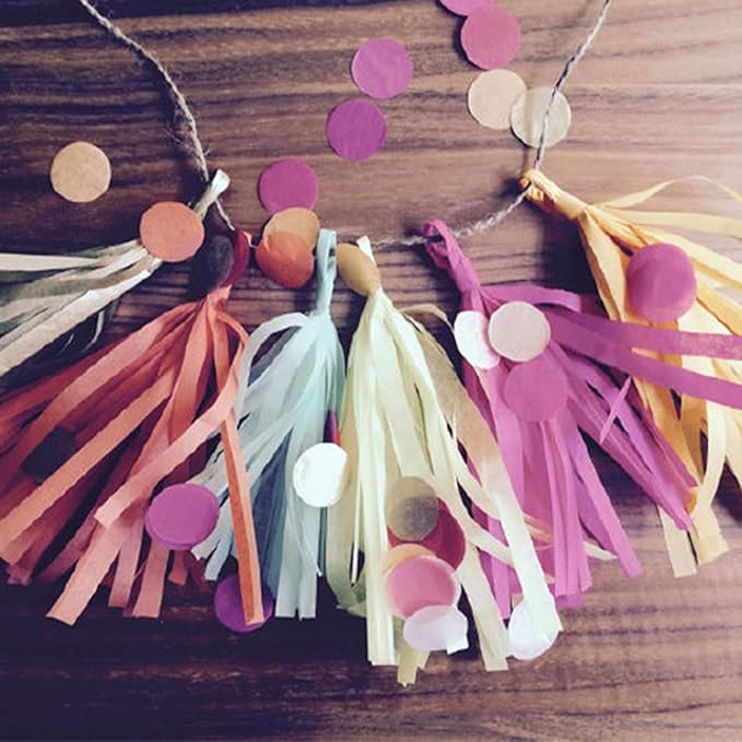 Shiny Tassel Garland Tissue Paper Tassel Banner,Table Decor,Tassels Party Decorations Supplies for Wedding,Birthday,Bridal/Baby Shower,DIY Kits,Pack of 15 - (Black Red and Yellow)