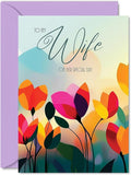Wife Birthday Card - Vibrant Summer Flowers - Vivid Happy Birthday Card for Wife from Partner Husband, 5x7 Inch Female Floral Bday Golden Greeting Cards