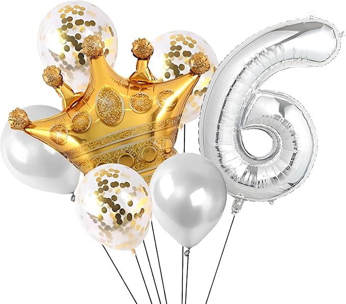 16 In Silver Large Numbers Balloons 0-9, Self Inflating Number 6 Balloons for Boys Girls, Big Silver Digit 6 Balloons for Women Men Birthday Party Anniversary Wedding Supplies Decorations