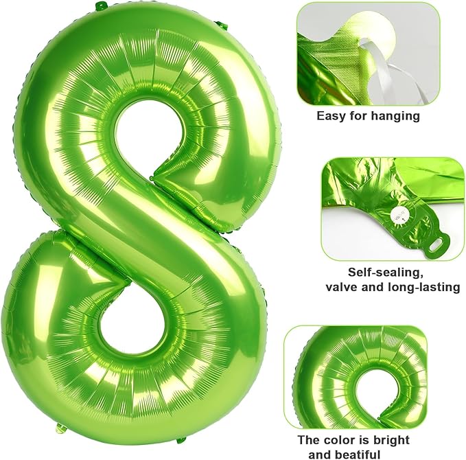 40 Inch Number 7 Balloon, Light Green Seven Birthday Decor, 7 17 27 70 Year Old Balloon Number for Engagement, Wedding, Graduations