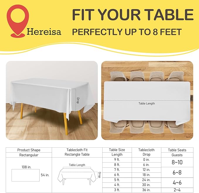 Plastic White Tablecloths 3 Pack Disposable Table Covers 54" x 108" Off White Table Cloths Bridal Party Tablecovers for Parties Engagement Wedding Festivals, Fits 6 to 8 Foot Rectangle Tables