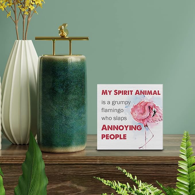 Country Pink Flamingo Wood Box Sign Decor Desk Sign Summer Flamingo Quote Wooden Box Block Sign Rustic Home Shelf Wall Decoration