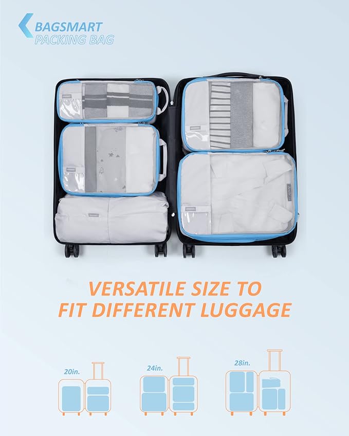 BAGSMART 6 Set /4 Set/2 Set Compression Packing Cubes for Travel, Lightweight Luggage Organizer Bags, Durable Space Saver Bags Travel Essentials