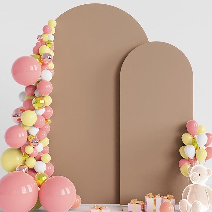 Wokceer Wedding Arch Backdrop Cover 7.2FT, 6FT Set of 2 Spandex Fitted Nude Brown for Round Top Chiara Stands - Birthday Party Ceremony Decor