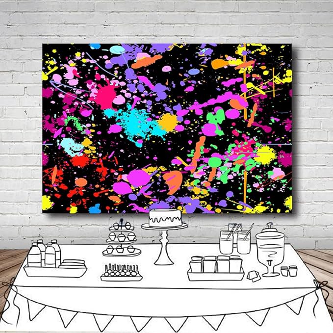 12x8Ft Neno Glow in The Dark Birthday Backdrops Colorful Graffiti Splash Paint Party Background Slime Happy Birthday Black Light Sleppover Party Decorations Birthday Banner, CEM123-12x8