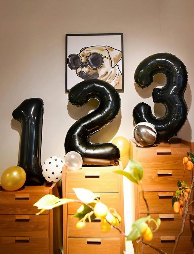 Black Number 3 Balloons – 40 Inch Giant Foil Number Balloon, Black Number Balloon for Men Women Boys Girls Birthday Graduation Anniversary Party Decorations