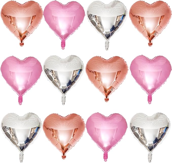 Rose Gold Heart Shaped balloons Pack of 12,18 Inch Silver Love Valentine Balloons Pink Heart Romantic Balloons For Valentines Day Propose Marriage Wedding Bridal Shower Engagement Party Decorations