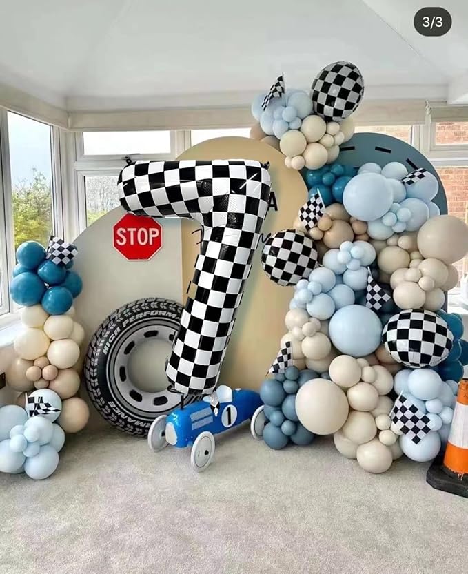 40 Inch Checkered Number Balloon 9 Black and White Number 9 Balloon Foil Helium Balloons for Birthday Party Decoration Girls Boys Baby Shower Anniversary Decoration Race Car Party Decoration