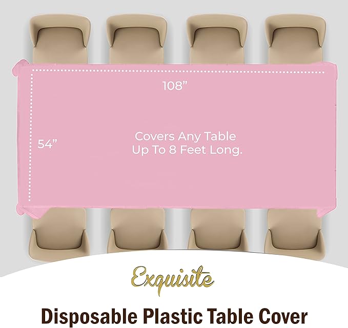Exquisite 12-Pack Premium Plastic Tablecloth Pack of 12 Premium Plastic Tablecloth 54 Inch x 108 Inch Rectangle Table Cover - Pink