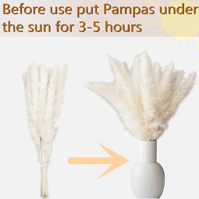 125 PCS Dried Pampas Grass Bouquet, Boho Table Decor, Bunny Tails Dried Flowers, Brown Pampas, White Pampas Grass for Weddings, Home Decor, Rustic Parties, and Baby Shower Decorations