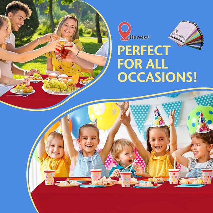 8-Count Red Disposable Plastic Tablecloths Rectangle 54x108 Inch - Extra Long Waterproof Banquet Table Covers for Parties & Catering