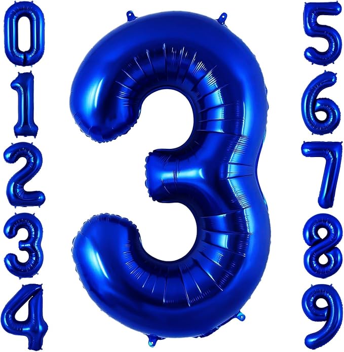 Navy Blue 3 Balloon Number,40 Inch Number 3 Balloon Big Dark Blue 3 Foil Mylar Helium Balloon for Birthday Party Decorations
