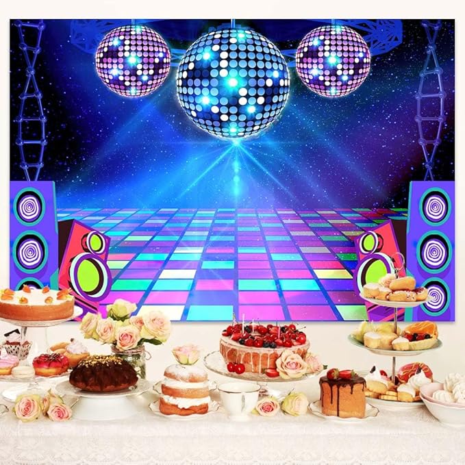 Dance Party Backdrop Retro 80s 90s Theme Stage Dance Ball Music Birthday Party Decoration DJ Photography Background 8X6 ft for Baby Shower Picture Photo Shoot Polyester Fabric, Red