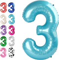 40 Inch Pearl Blue 3 Large Number Balloon, 3 13 23 30 33 36 38 Pearl Blue Birthday Party Decorations, Number Three Foil Balloons for Anniversary Party Graduations Celebration Supplies