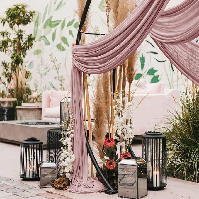 Wedding Arch Draping Fabric 30'' x 18FT Sheer Chiffon Arch Drape Backdrop 2 Panel Dusty Rose Drapes for Easter Bridal Shower Baby Shower Church Decor Birthday Party Outdoor Decoration