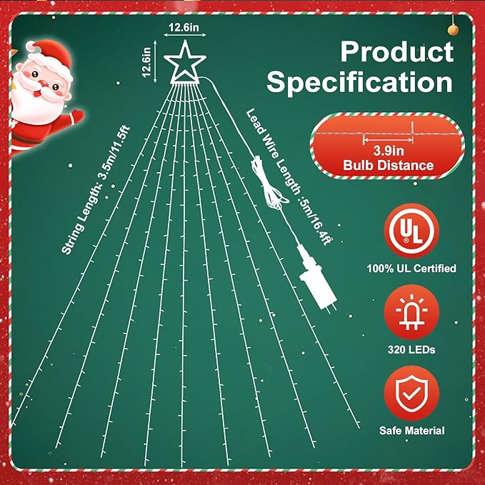 PUHONG Color Changing Christmas Lights, 4 in1 Outdoor Star String Lights, 320 LED Christmas Decoration Lights [11 Modes & Waterproof & Remote] for Halloween Xmas New Year Holiday (Warm+Multicolor)