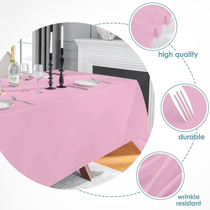 VidaFete 2 Pack 90 * 132inch Rectangle Table Cloth Polyester, Stain Wrinkle Resistant Polyester Dining Table Cover for Kitchen Dinning Party Wedding Rectangular Table Buffet Decoration(Pink)