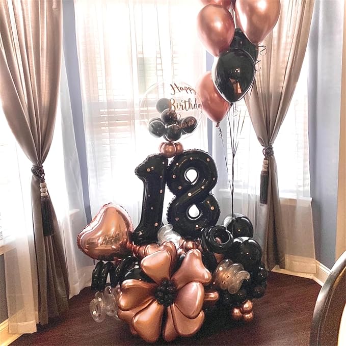 80th Birthday Balloons Black for Women, 40 Inch Giant Mylar Foil Number 80 Self Inflating, Digit 8 & 0 Helium Men Anniversary Party Decorations Supplies